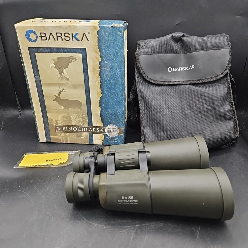 Barska Binoculars Blackhawk 8x56 AB11186 W/ Case And Box Army Green